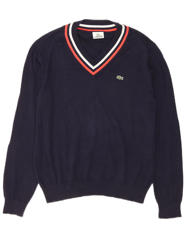 Lacoste Herre V-hals sweater str. 5 Stor marineblå bomuld