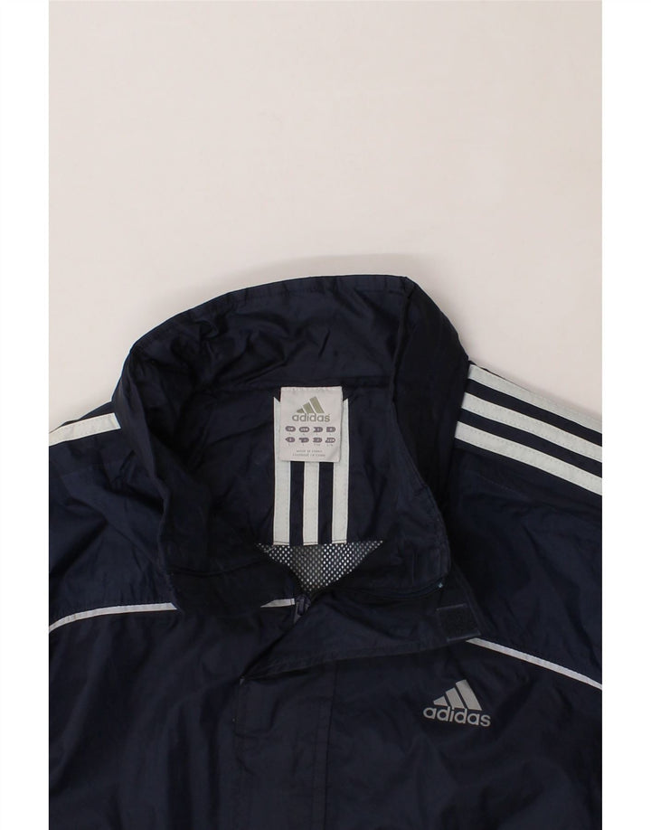 ADIDAS Mens Hooded Rain Jacket UK 40 Large Navy Blue Polyamide Vintage Adidas and Second-Hand Adidas from Messina Hembry 