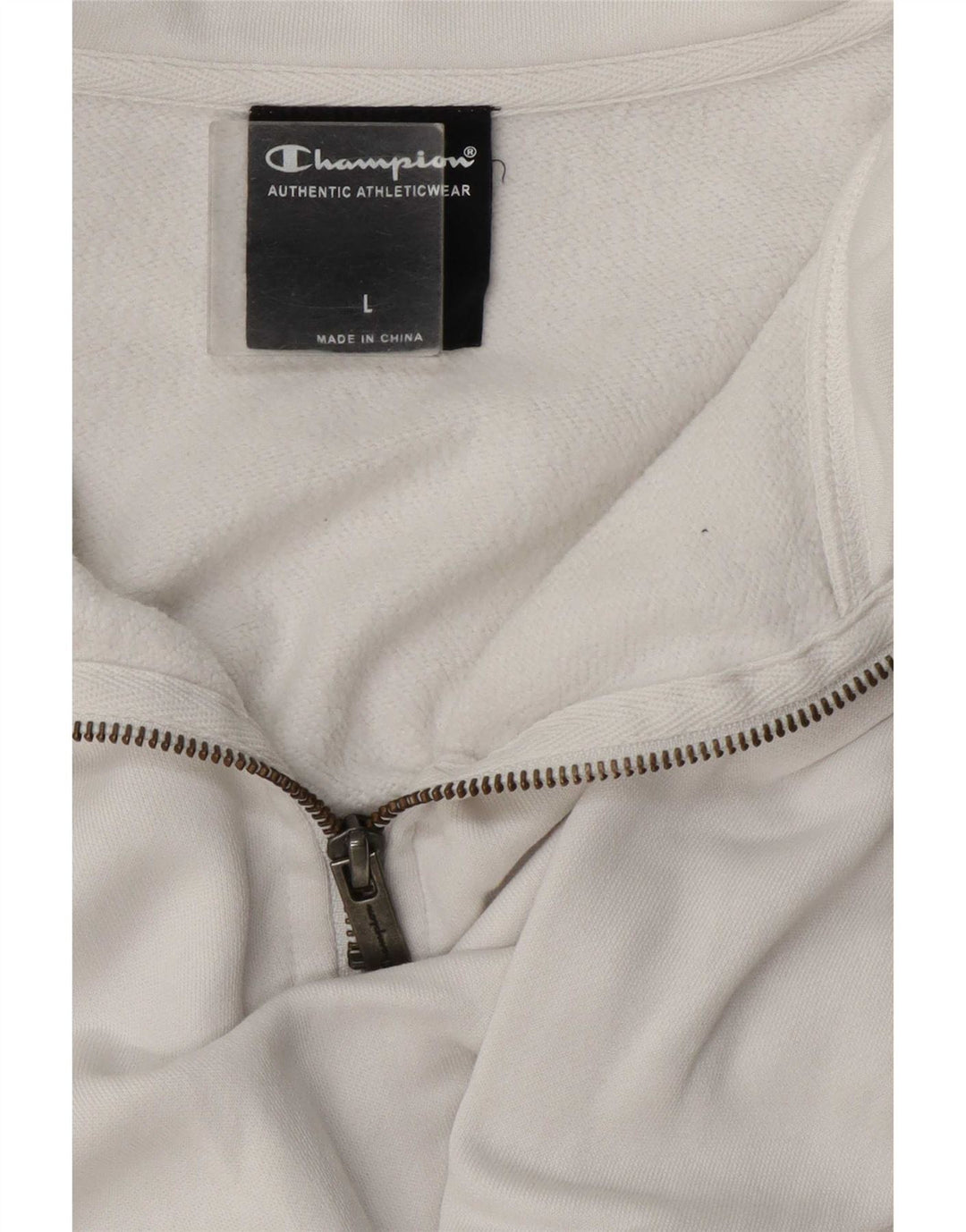 Champion Herre Zip Neck Sweatshirt Jumper Stor Hvid Bomuld