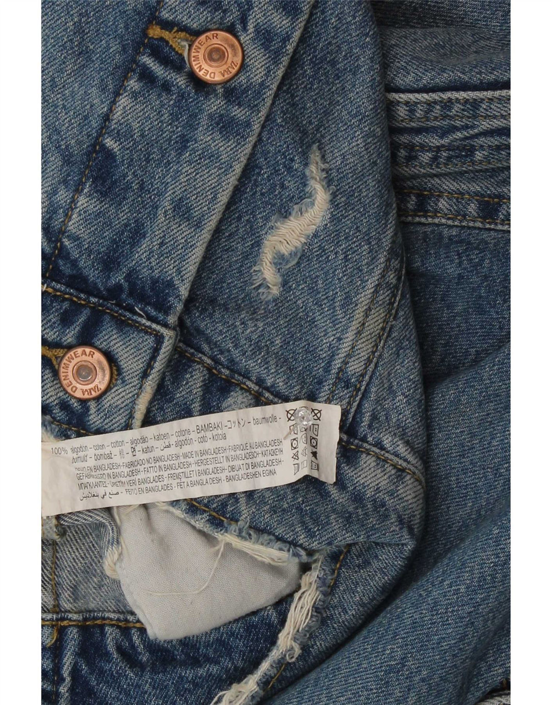 Zara Dame Distressed Oversized Denim Jacket UK 10 Small Blue Cotton