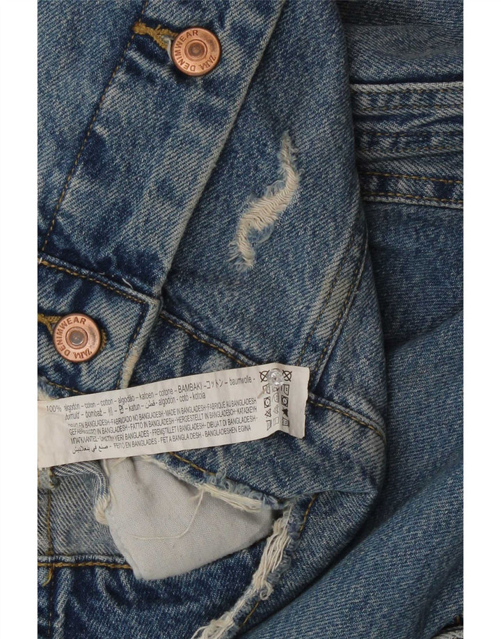 Zara Dame Distressed Oversized Denim Jacket UK 10 Small Blue Cotton