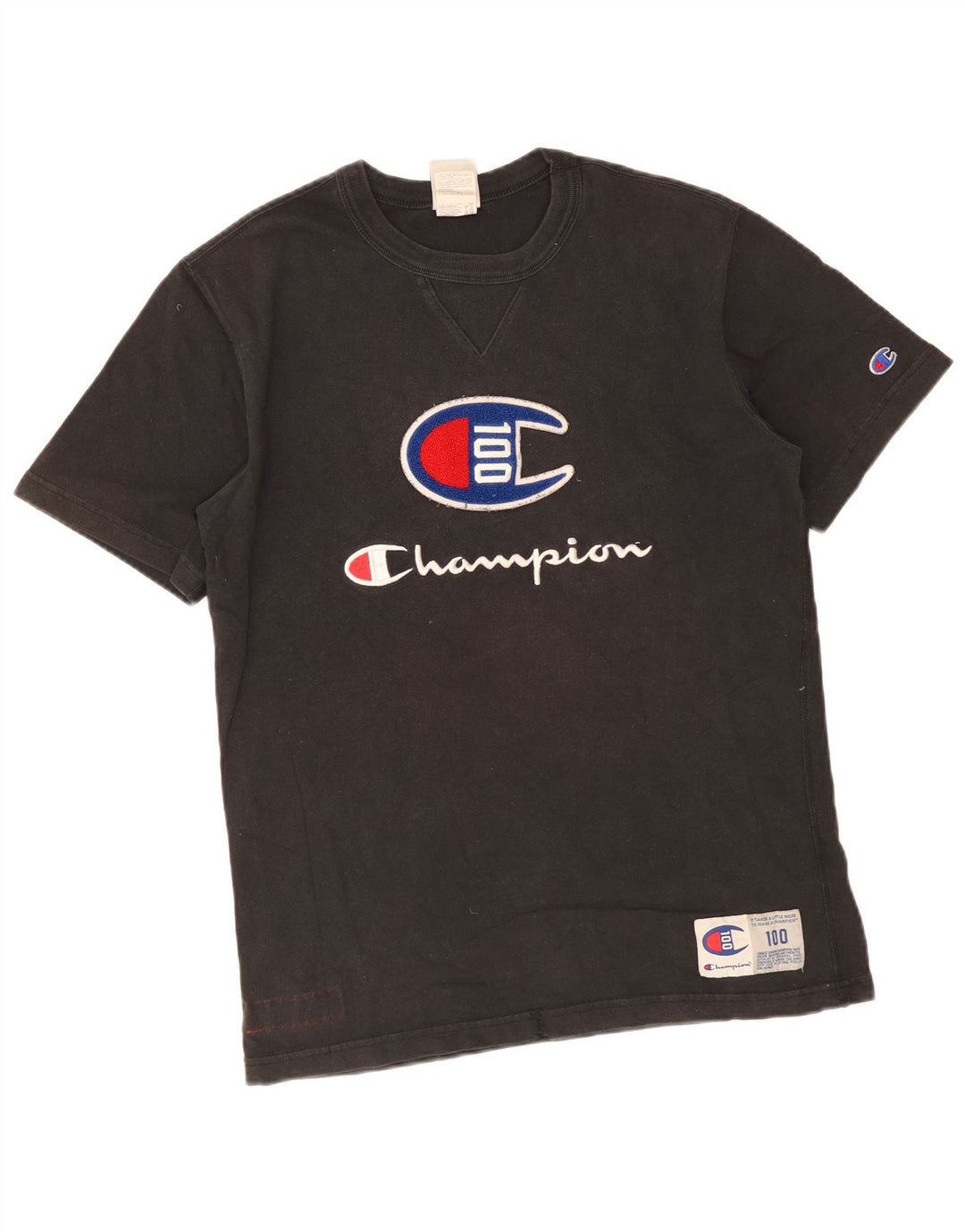 Champion Herre Grafisk T-Shirt Top Medium Sort Bomuld