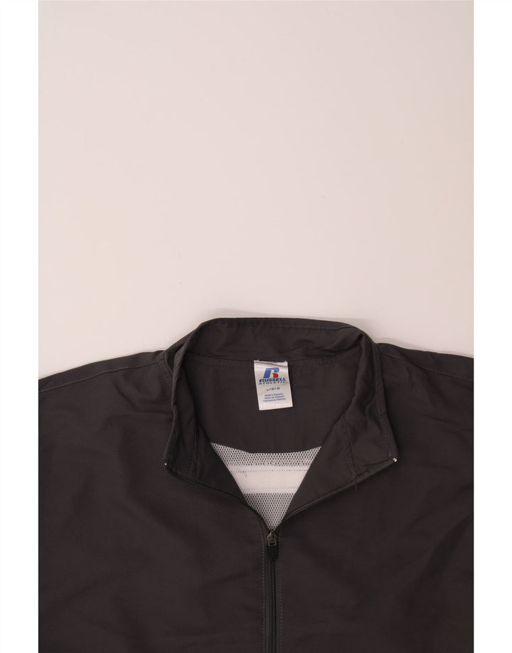 RUSSELL ATHLETIC Mens Grant Fit Tracksuit Top Jacket Large Grey Polyester Vintage Russell Athletic and Second-Hand Russell Athletic from Messina Hembry 