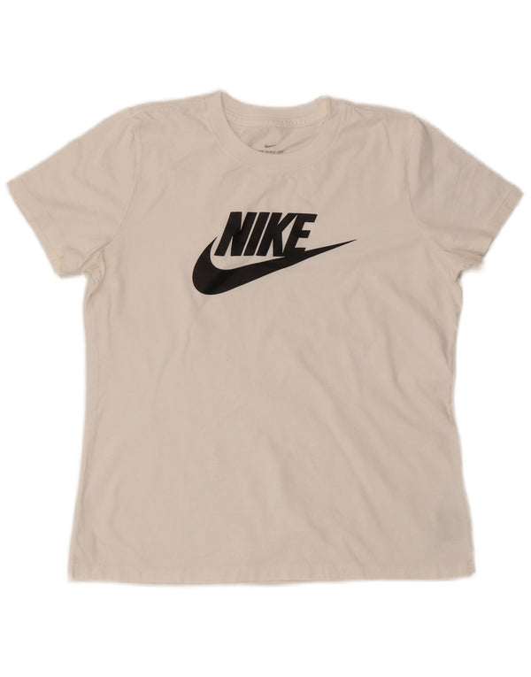Nike Grafisk T-Shirt Top UK 14 Medium Hvid Bomuld
