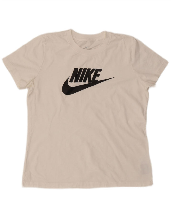 Nike Grafisk T-Shirt Top UK 14 Medium Hvid Bomuld