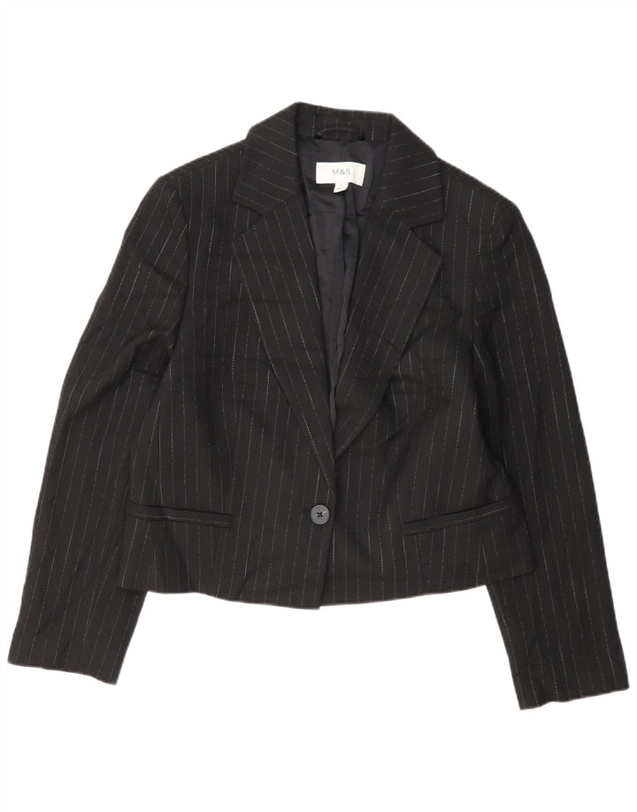 Marks & Spencer Dame 1-knaps blazerjakke UK 12 Mellem sort stribet