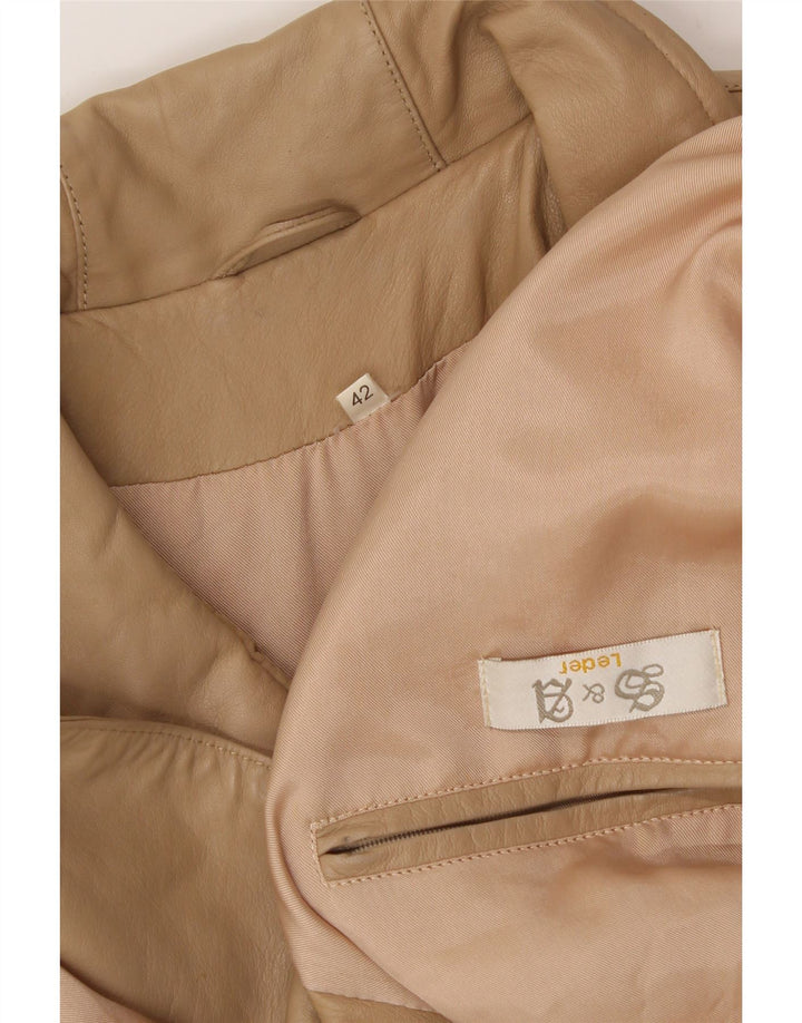 VINTAGE Womens Poncho Leather Coat IT 42 Medium Beige Leather Vintage Vintage and Second-Hand Vintage from Messina Hembry 