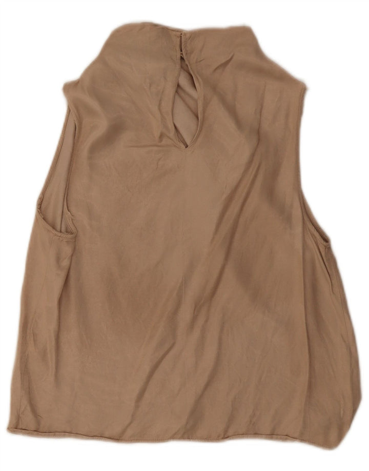 ZARA Dame ærmeløs bluse Top UK 10 Small Beige Viscose