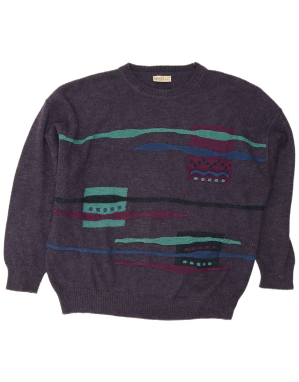 Monello Herre rund hals sweater XL Lilla geometrisk uld