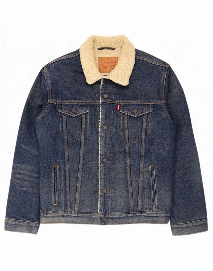 Levi's Herre Denim Sherpa Jacket UK 40 Large Blue Cotton
