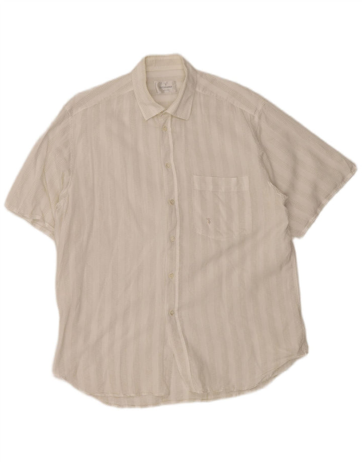 Trussardi Kortærmet Herreskjorte Størrelse 40 15 3/4 Medium Off White Stribet