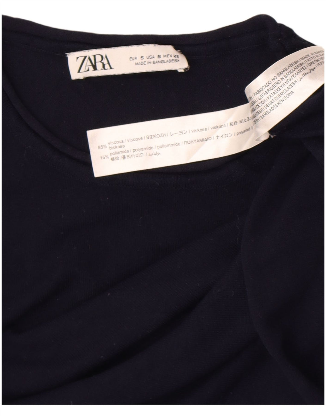 Zara Womens Crop Top Langærmet UK 8 Small Navy Blue Viscose