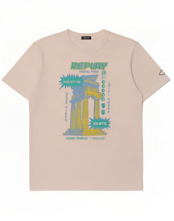 Replay Herre Grafisk T-Shirt Top Stor Hvid Bomuld