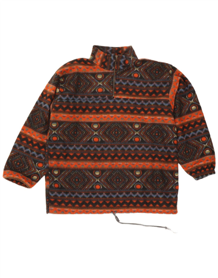 Vintage herre lynlås hals fleece jumper stor flerfarvet geometrisk polyester