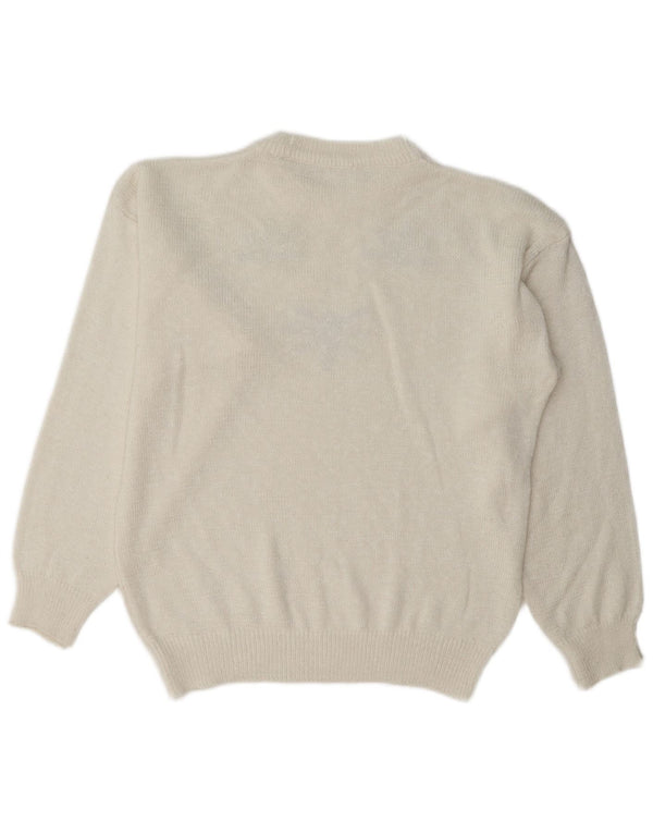 Vintage Kvinders Grafisk Crew Neck Jumper Sweater UK 14 Large White Floral