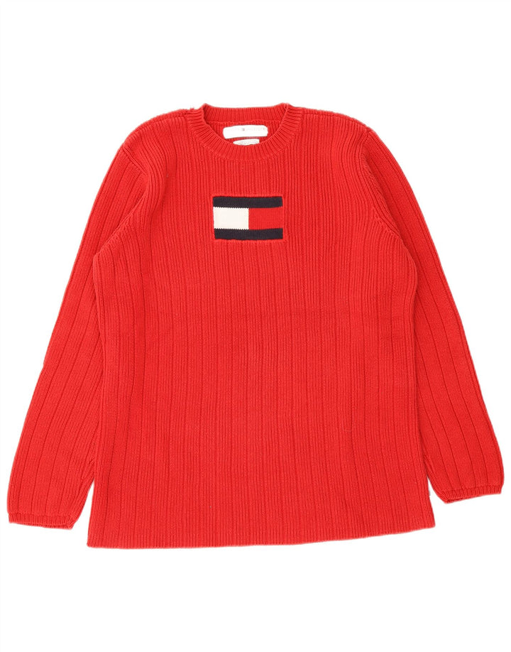 Tommy Hilfiger Dame Grafisk Crew Neck Jumper Sweater UK 14 Medium Rød
