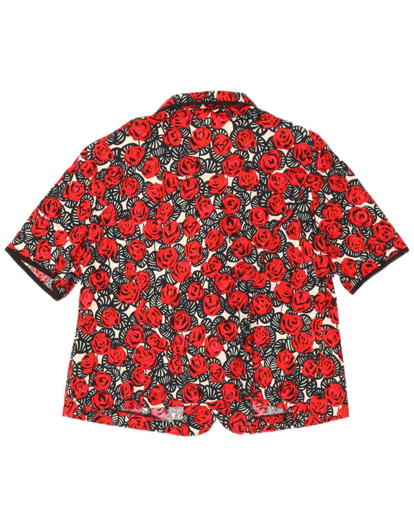 Vintage Dame Kortærmet Skjorte Bluse UK 24 4XL Rød Blomster Bomuld