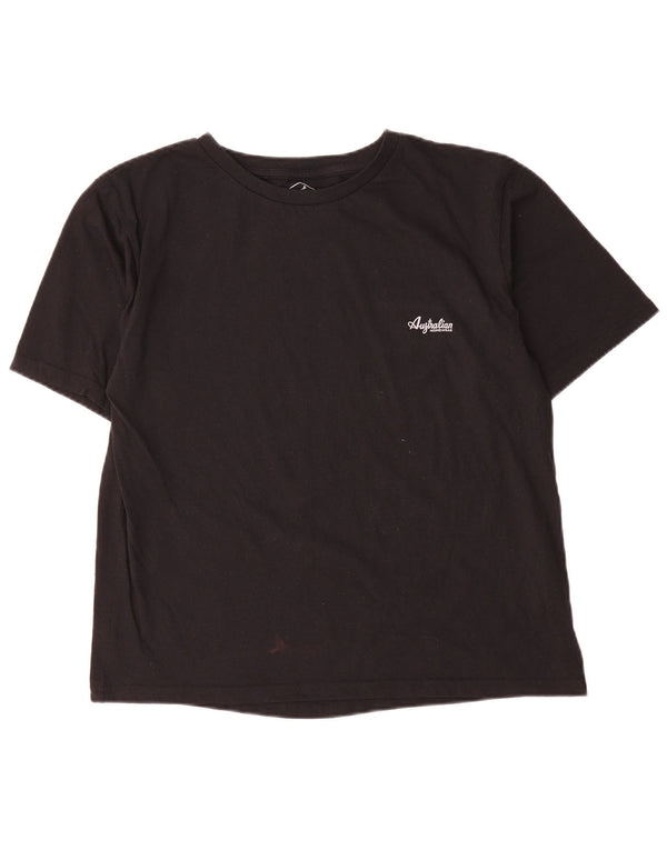 AUSTRALIAN L'ALPINA Dame T-Shirt Top UK 16 Stor Sort Bomuld