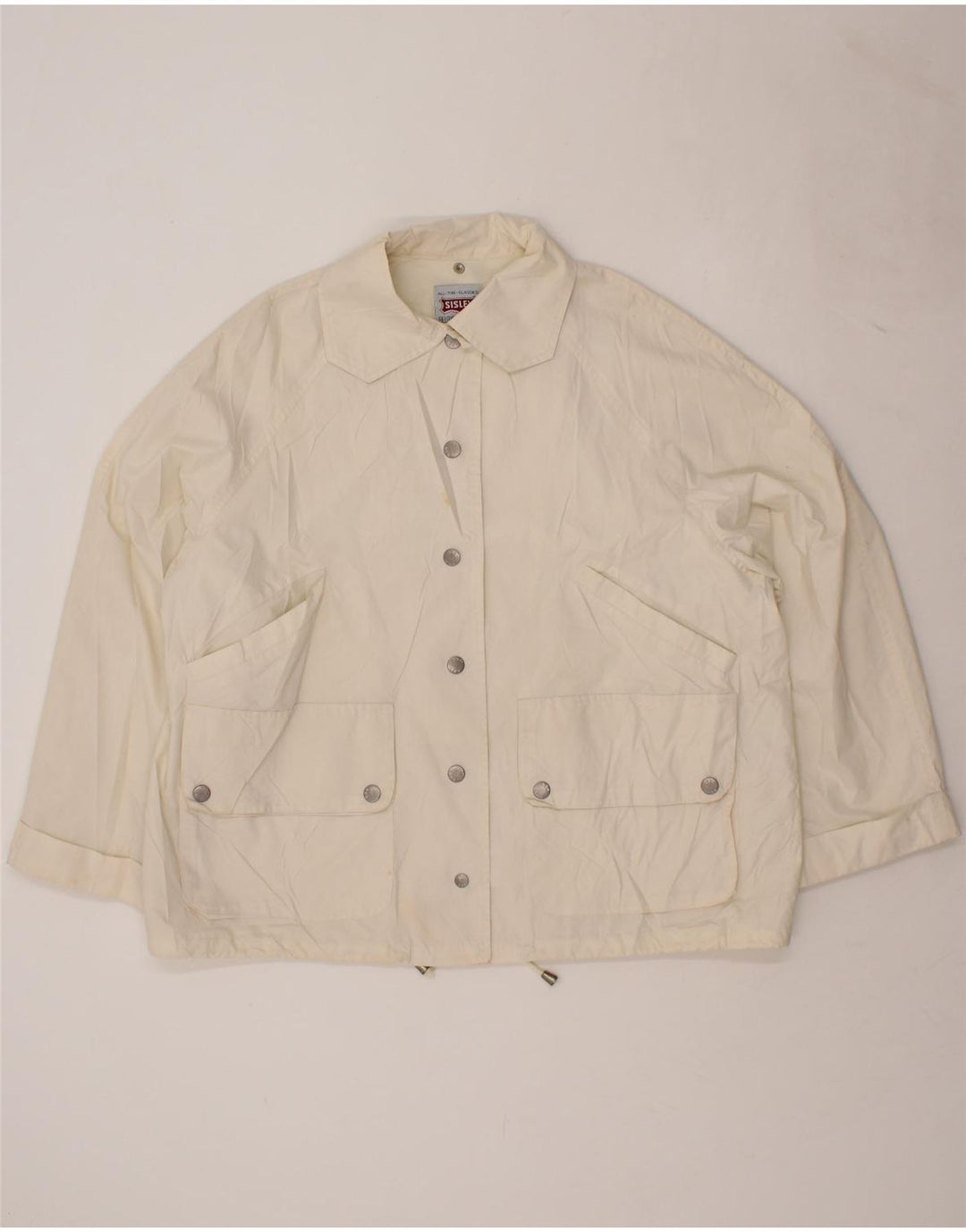 SISLEY Womens Oversized Bomber Jacket UK 14 Medium Off White Cotton Vintage Sisley and Second-Hand Sisley from Messina Hembry 