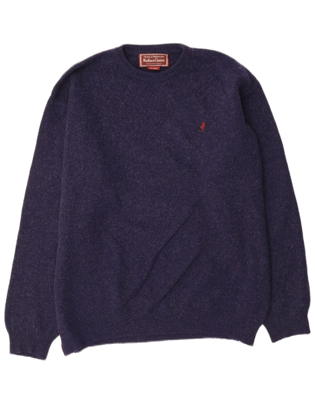 Marlboro Classics Herre Crew Neck Jumper Sweater 2XL Navy Blue Wool