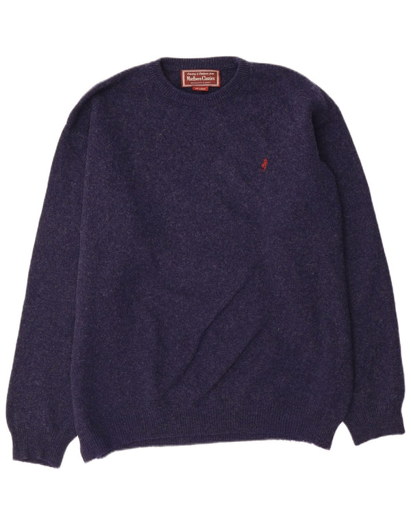 Marlboro Classics Herre Crew Neck Jumper Sweater 2XL Navy Blue Wool