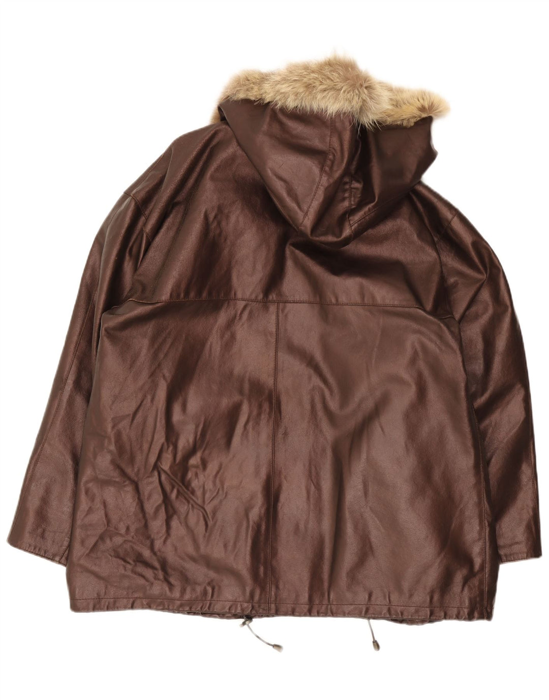 Vintage oversize læderjakke med hætte til kvinder IT 48 XL Brun