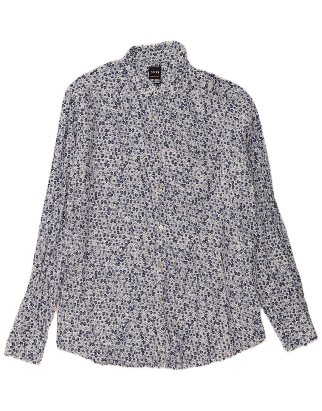 Hugo Boss Herre Regular Fit Skjorte Large Blue Geometric