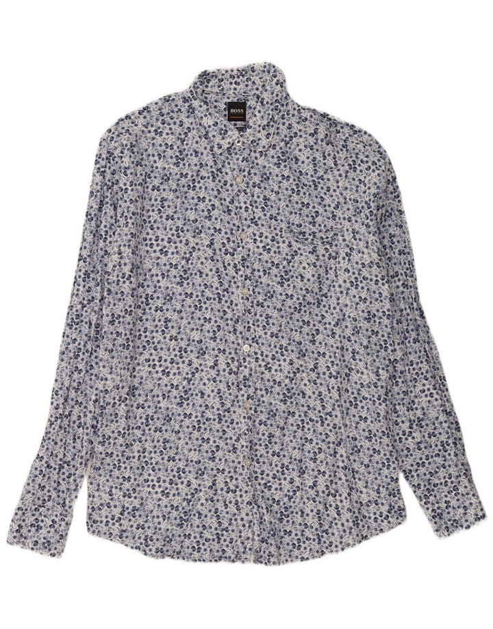 Hugo Boss Herre Regular Fit Skjorte Large Blue Geometric