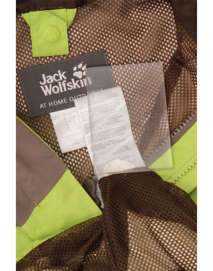 JACK WOLFSKIN Regnjakke med hætte til kvinder UK 12/14 Medium Green Colourblock