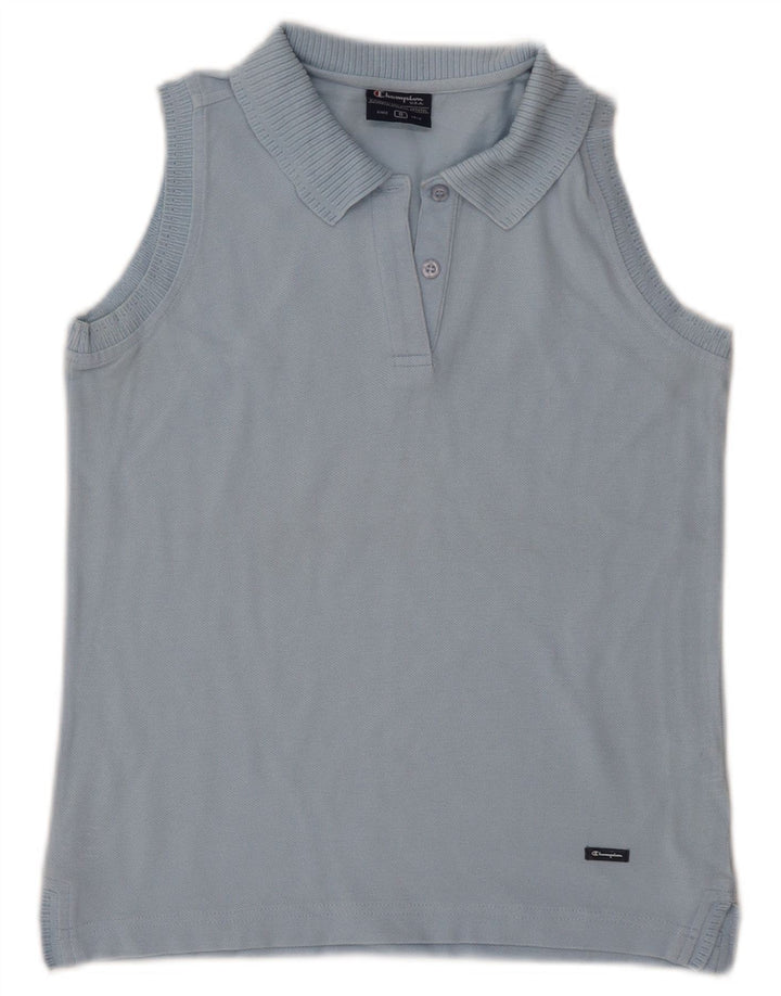 CHAMPION Dame ærmeløs polo shirt UK 10 Lille blå bomuld