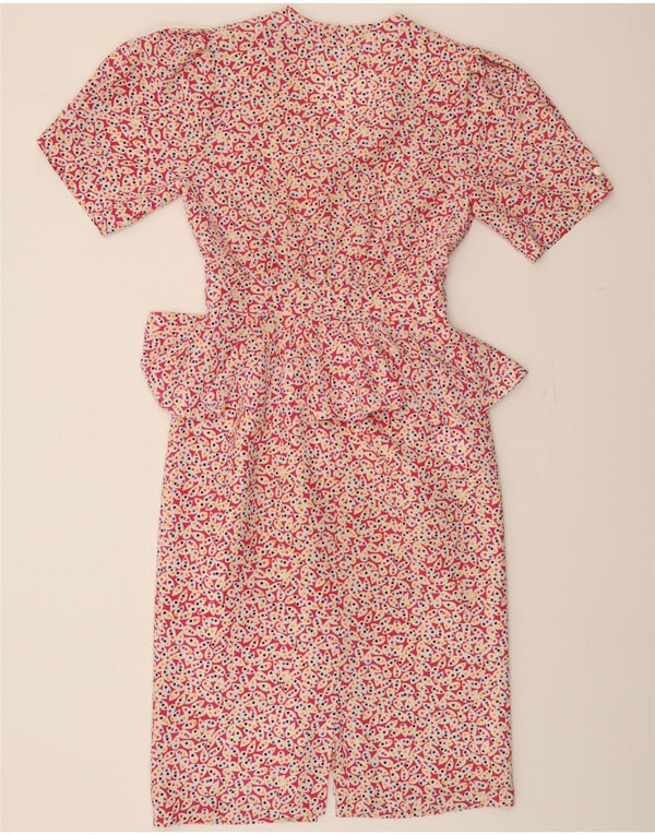 VINTAGE Womens Abstract Pattern Peplum Dress UK 12 Medium Pink