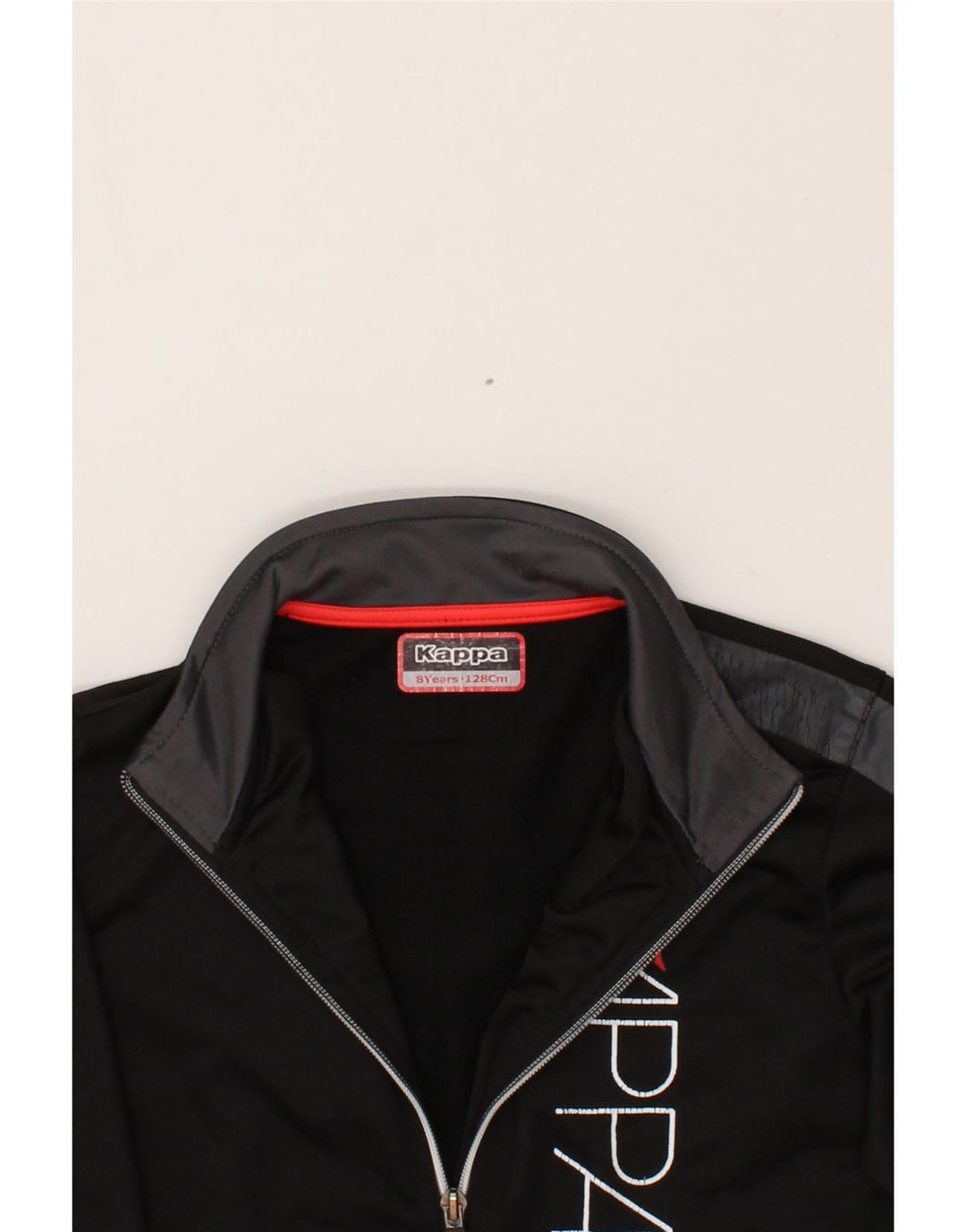KAPPA Boys Graphic Tracksuit Top Jacket 7-8 Years Black Polyester Vintage Kappa and Second-Hand Kappa from Messina Hembry 