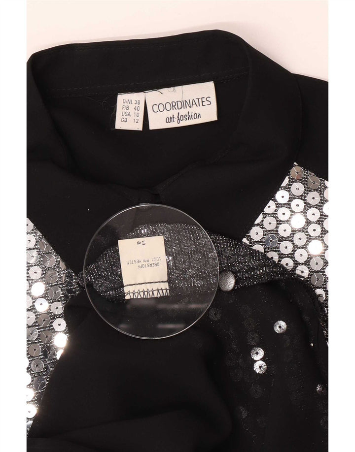 Vintage kvinders pailletter Oversized skjortebluse UK 12 Medium Black Colourblock