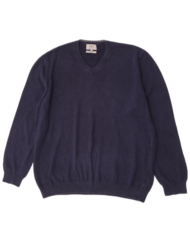 Marks & Spencer Herre V-hals sweater 2XL marineblå bomuld