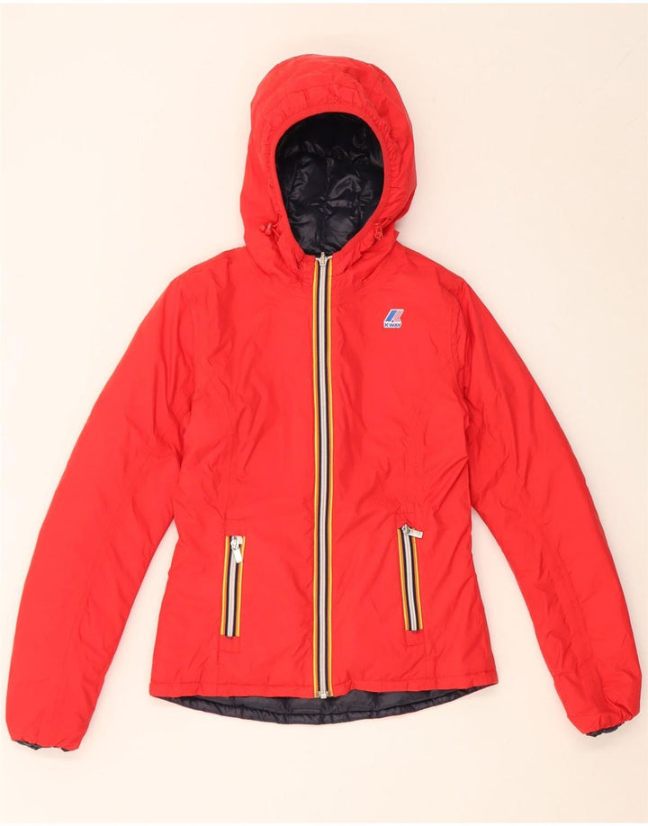 K-Way Dame Hætte Vendbar Polstret Jakke UK 10 Small Navy Blue