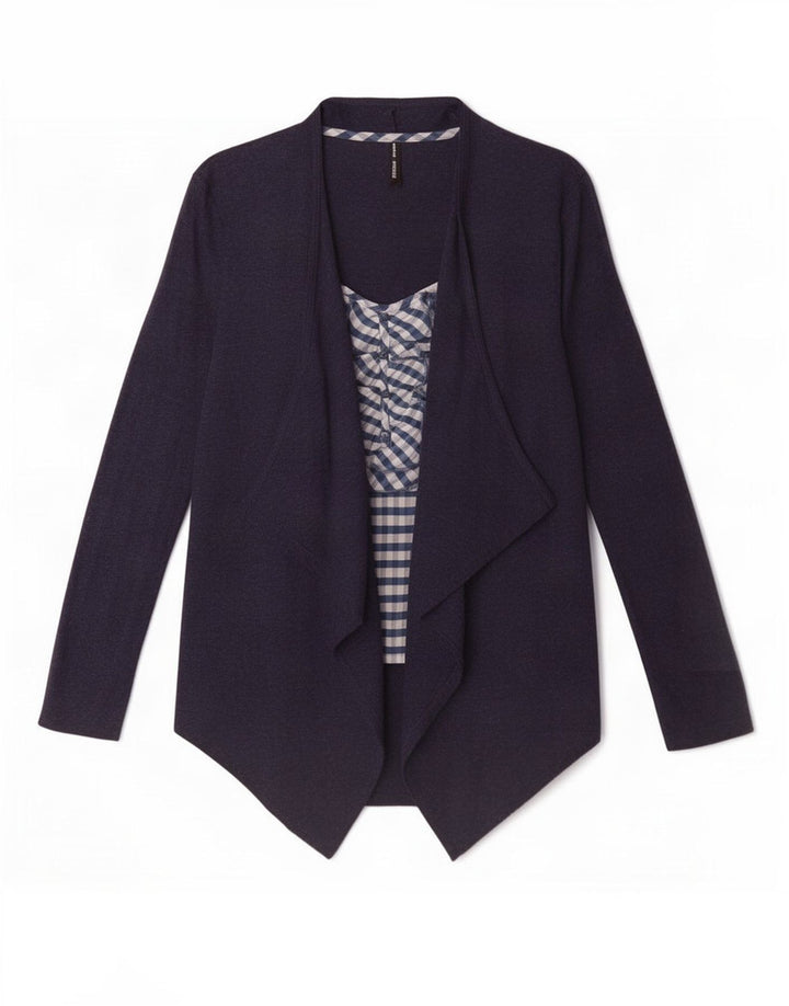 Marks & Spencer Dame Langærmet Bluse Top UK 8 Small Navy Blue Gingham