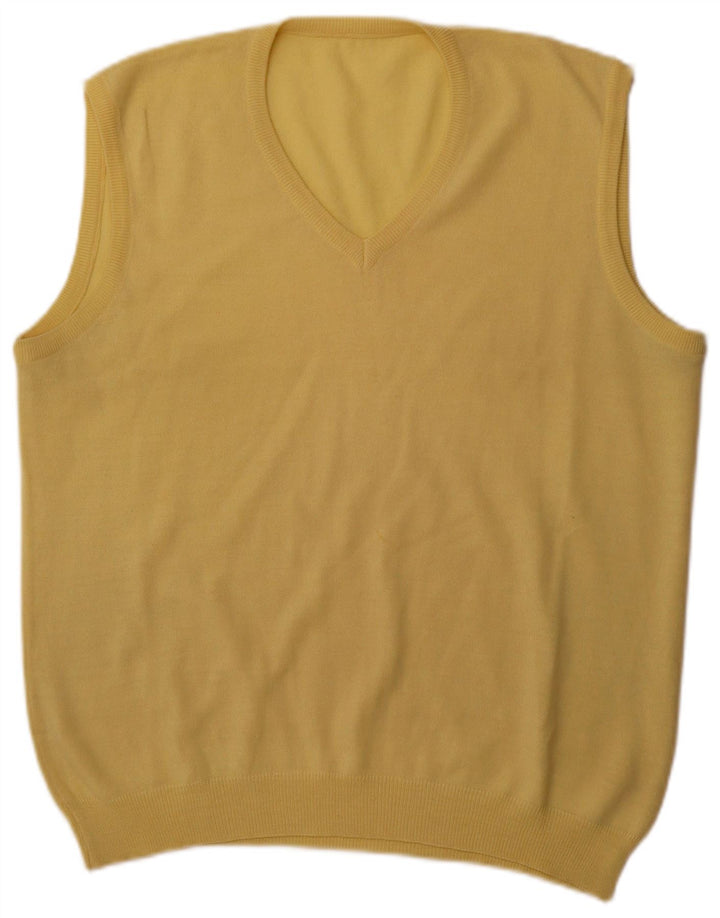 VINTAGE Mens Vest Tank Top Large Yellow Wool