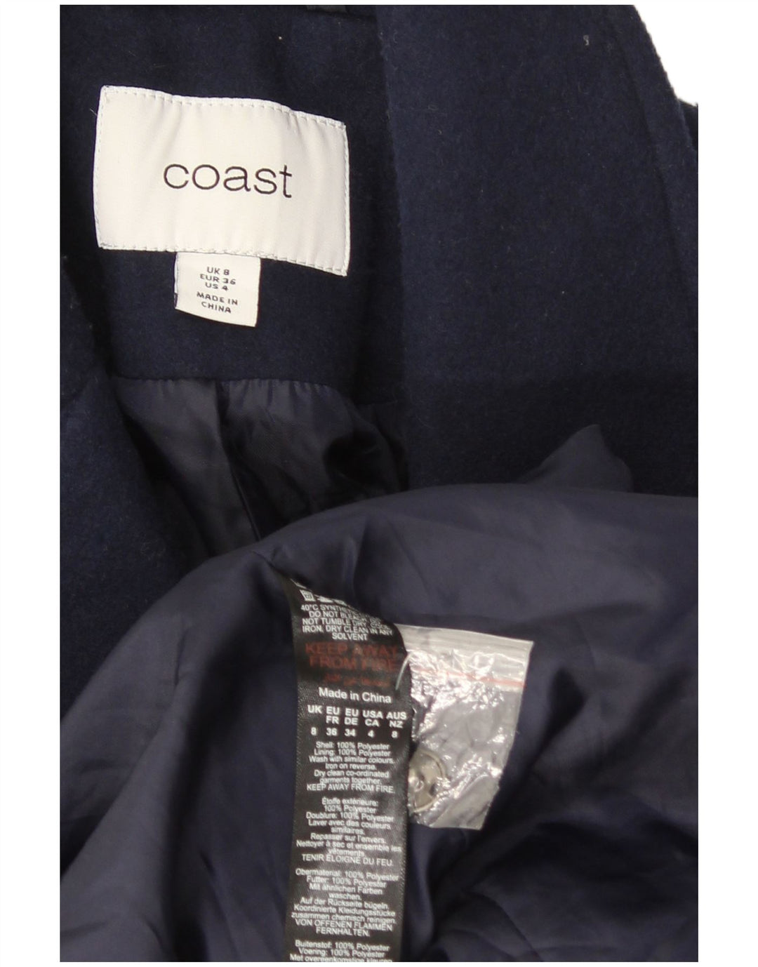 Coast Dame Overfrakke UK 8 Small Navy Blue Polyester