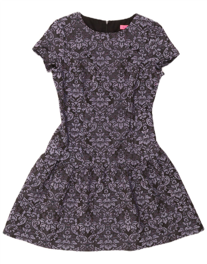 Monsoon Dame A-Line Kjole UK 10 Lille Grå Paisley Polyester