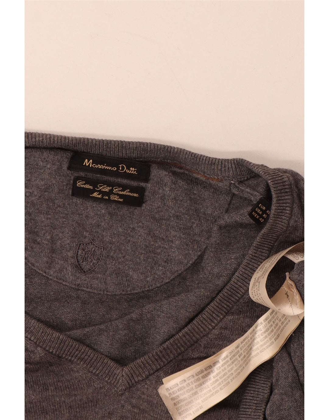 MASSIMO DUTTI Herre V-hals sweater XL Grå Bomuld
