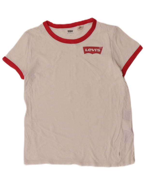 Levi's Dame T-Shirt Top UK 10 Lille Hvid Bomuld