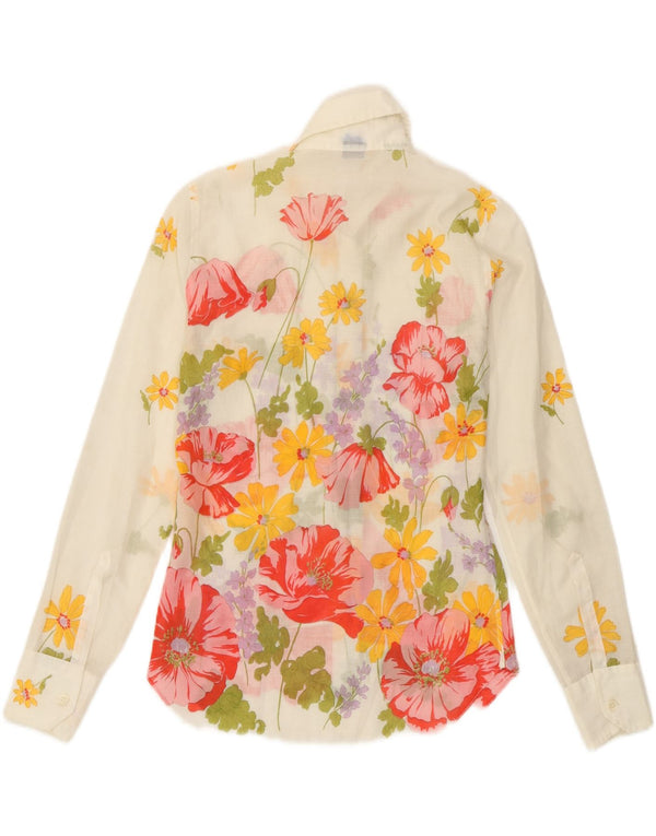 Vintage Dame Se Through Shirt UK 4 XS White Floral