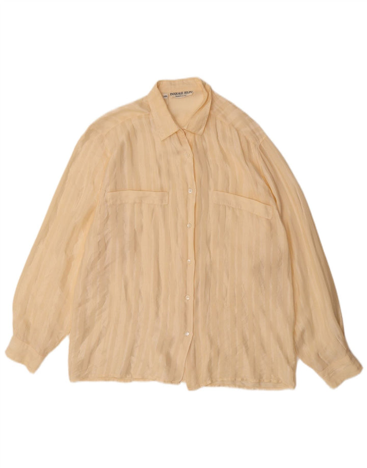 VINTAGE Dame Skjorte Bluse IT 48 XL Beige Silke