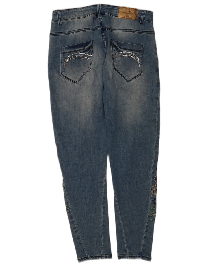Desigual Dame Distressed Slim Jeans W26 L26 Blue Floral