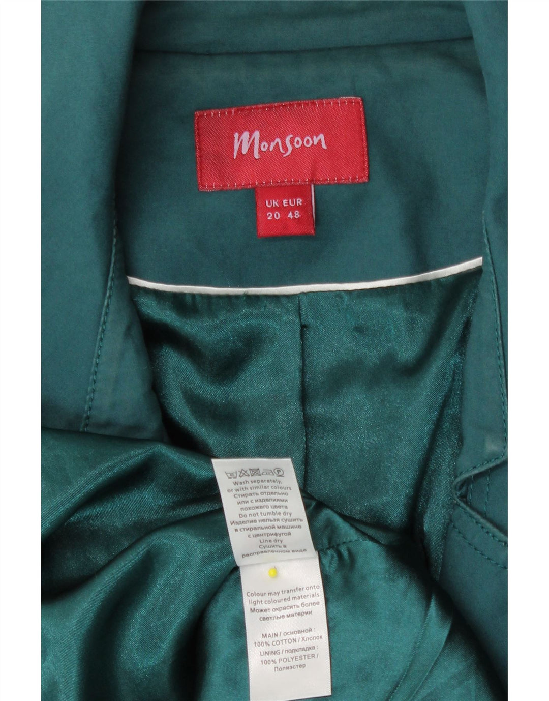 Monsoon Womens Trench Coat UK 20 2XL Grøn Bomuld