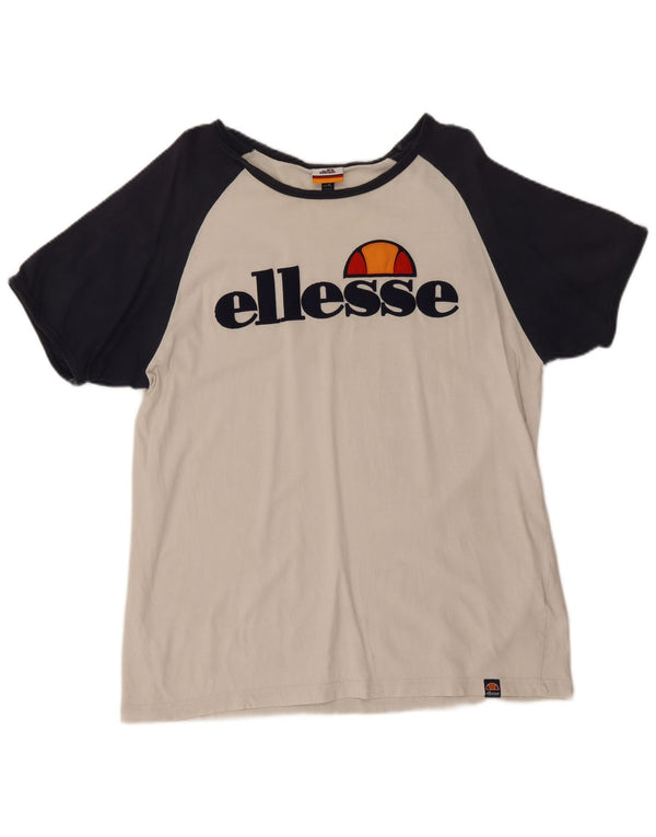 Ellesse Dame Grafisk T-Shirt Top UK 18 XL Hvid Colourblock Bomuld