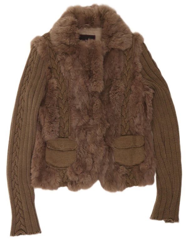 Compagnia Della Moda Dame Pelsjakke IT 48 XL Khaki Colourblock Rabbit