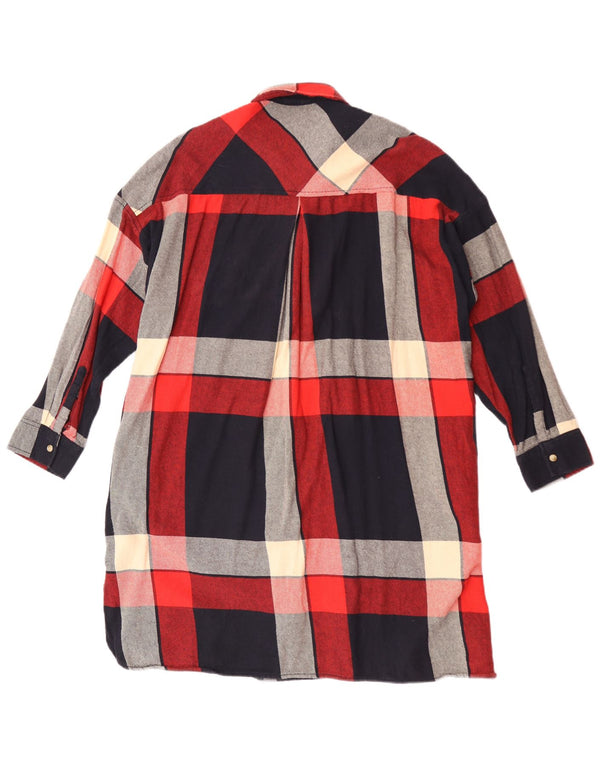 Zara Dame Loose Fit Flanell Shirt Dress UK 16 Stor flerfarvet ternet