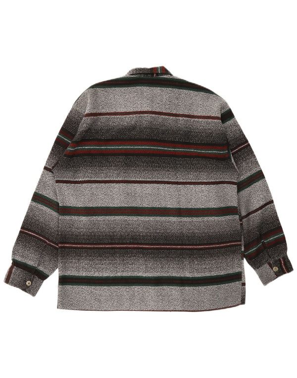 Vintage flannelskjorte til mænd, stor grå stribet polyester