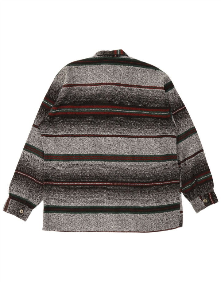 Vintage flannelskjorte til mænd, stor grå stribet polyester